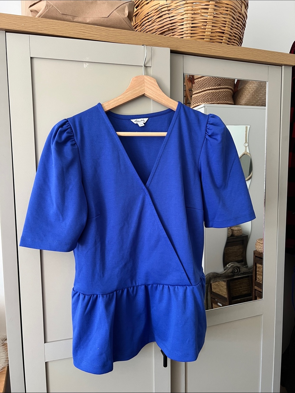 Royal Blue Faux-Wrap Peplum Top